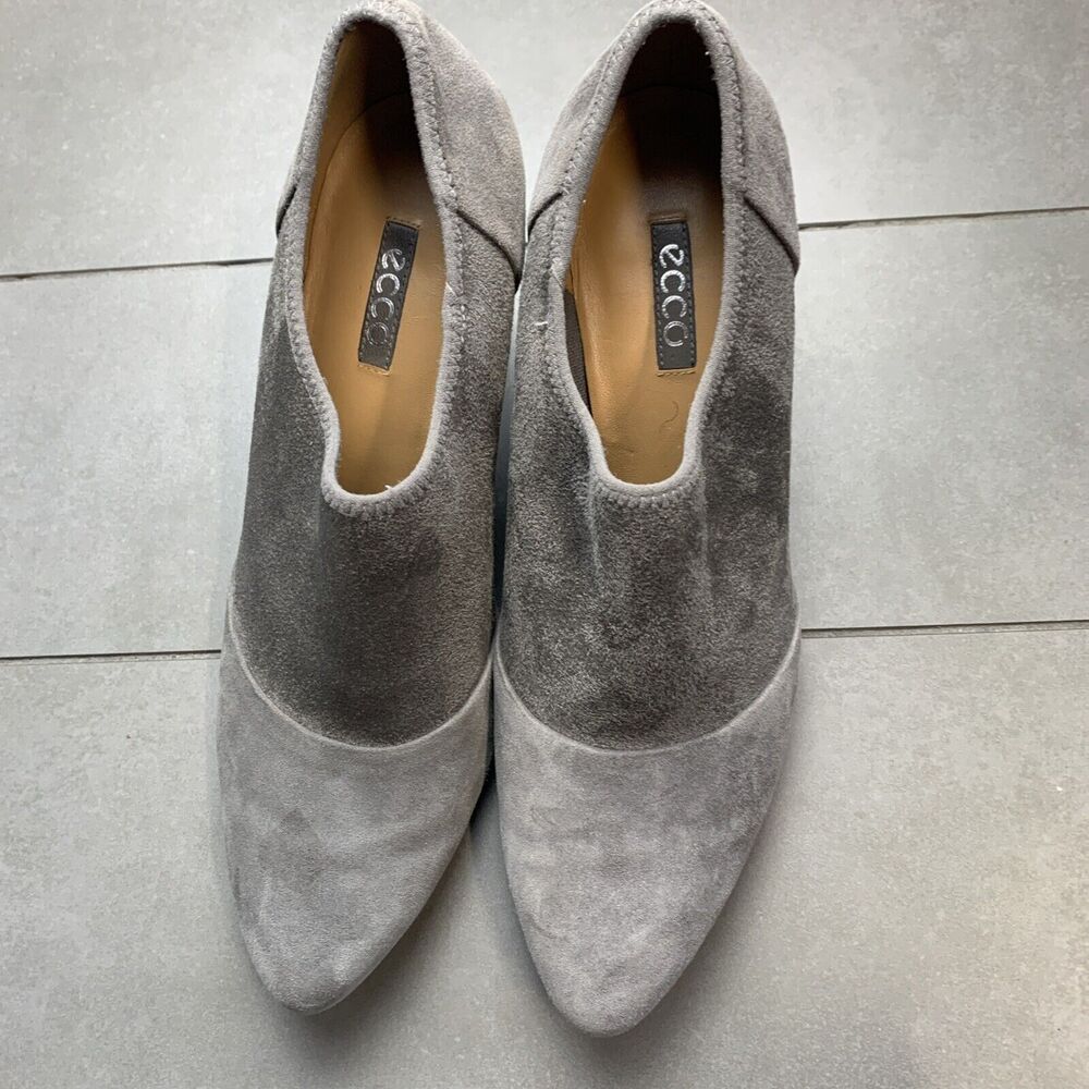 ECCO Shoes Womens sz 40 Gray Suede Alicante Ankle Heel Slip On Stretch EU 40